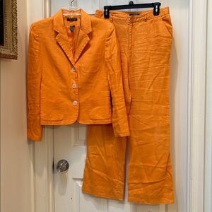 Ralph Lauren Bright Orange Women's Linen-Blend Blazer and Pants Set